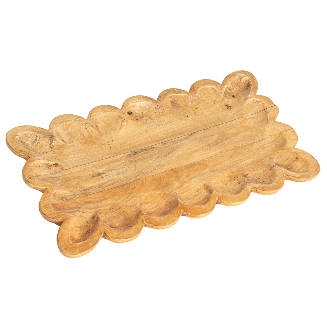 Hello Honey 17.5" Natural Scalloped Mango Wood Tray